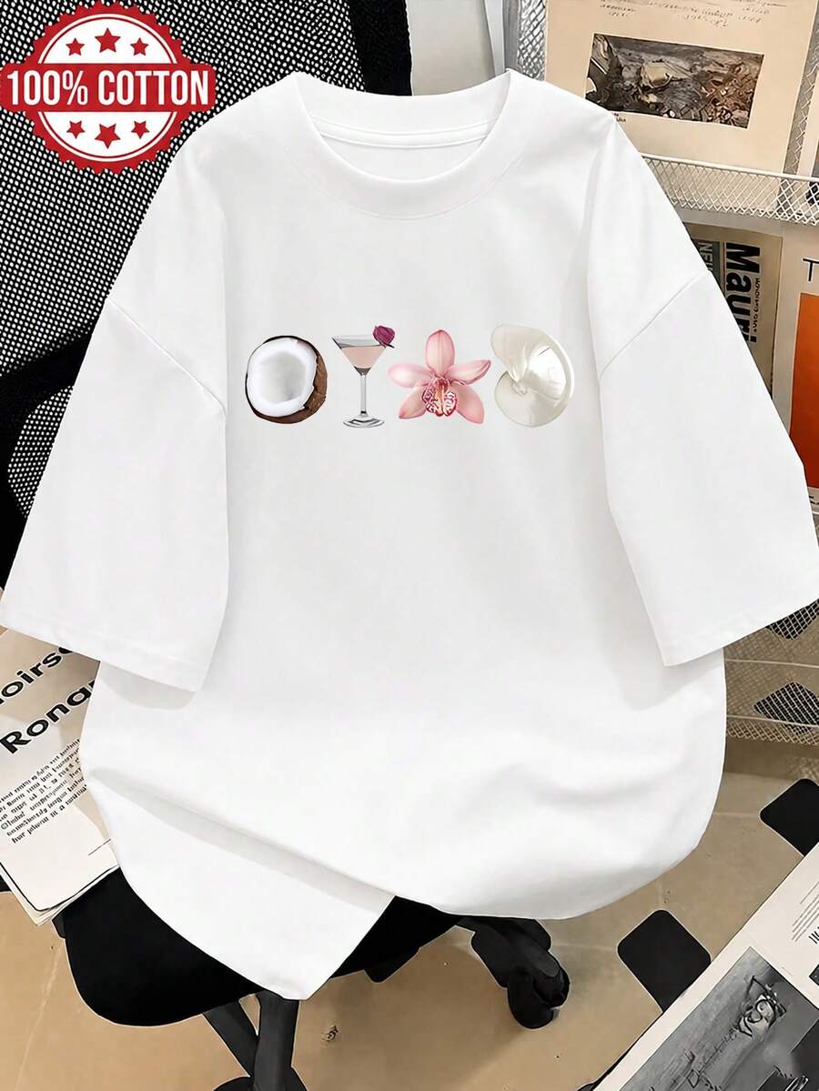 Pink Leopard Print Women's Cotton Long Sleeve Round Neck T-Shirt. Cute, Stylish, Versatile And Perfect For Commuting. - White - View 1