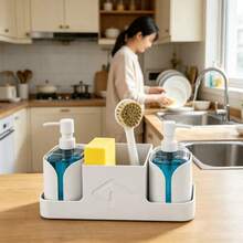 1pc Kitchen Countertop Lotion Dispenser Bottle Sponge Storage Box Bathroom Sink Organizer 3-In-1 Set - A - View 2