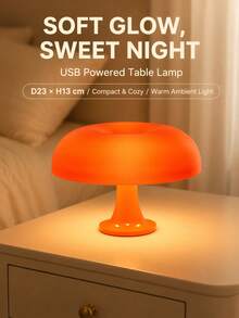 Luminária de Mesa LED USB Vintage em Formato de Cogumelo Laranja, Luz Noturna Suave e Quente com Proteção Ocular, Luminária Decorativa Portátil para Quarto, Berçário e Mesa Lateral - Tamanho Único - Visão 9