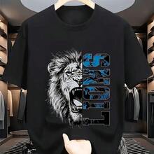 Graphic Design Featuring A Distressed Lion  Street Style Comfortable Tee For Sports Lovers Moisture-Wicking Shirt - Black 3 - View 1