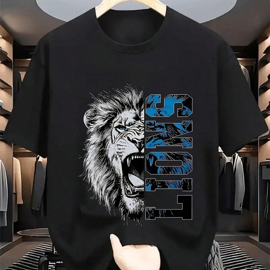 Graphic Design Featuring A Distressed Lion Street Style Comfortable Tee For Sports Lovers Moisture-Wicking Shirt - Black 3 - View 1