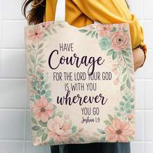 1pc Women's Vintage Christian Tote Bag, Suitable For Women's Fashion And Daily Use - Soft Botanical Scripture Quote Design, With Tassel, Adjustable Shoulder Strap, Large Capacity Reusable Bag, Washable, Vintage Style, Suitable For Church And Study - Multicolor - View 5