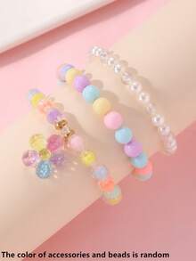 3pcs/Set Girls Colorful Beads Beaded Flower Pendant Bracelet Set Combination Suitable For Daily Decoration - Multicolor - View 6