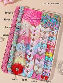 818pcs Girls Multi-Color Pearl Flower Bow Hair Clips Cute Princess Hair Ties Flower Hair Bands High Elasticity Durable Non-Damaging Hair Ropes Rhinestone Butterfly Hair Clips Suitable For Daily Use,Claw Clips - Multicolor - View 8