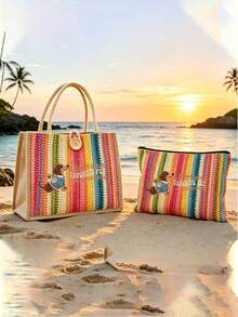 1/2 buah Tas Penyimpanan Motif Huruf Dachshund, Ringan dan Portabel, Cocok untuk Membawa Kosmetik dan Belanja Saat Bepergian - MultiWarna - View 3