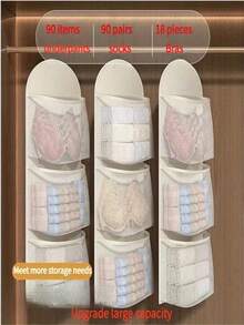 3-Tier Hanging Underwear Socks Bra Storage Mesh Bag, Suitable For Dorm And Home, Wall-Mounted Transparent Pocket Design, Multi-Layer Clothing Storage Organizer, Storage, College Dorm Essentials, Closet Organizer, Storage Rack, Bedroom Decor, Bathroom Organizer - Multicolor - View 2
