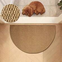 1pc Nordic Style Brown Faux Linen Home Entry Door Mat | Semi-Circular Design, Warm Earth Tone Brown Door Mat, Suitable For Indoor And Outdoor Entry Areas | Textured And Practical Luxury Home Decor Rug, Suitable For Hallway And Bedroom Use, Easy To Maintain Entry Door Mat - Semicircle - View 10
