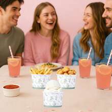 10個/20個/60個，鼠尾草花卉主題一次性零食碗，復古綠色植物印花零食碗，非常適合女孩茶會、新娘派對、鄉村風生日派對、嬰兒洗禮、盛裝冰淇淋、爆米花、甜點、優格，派對用品 - 綠色 - 查看 6
