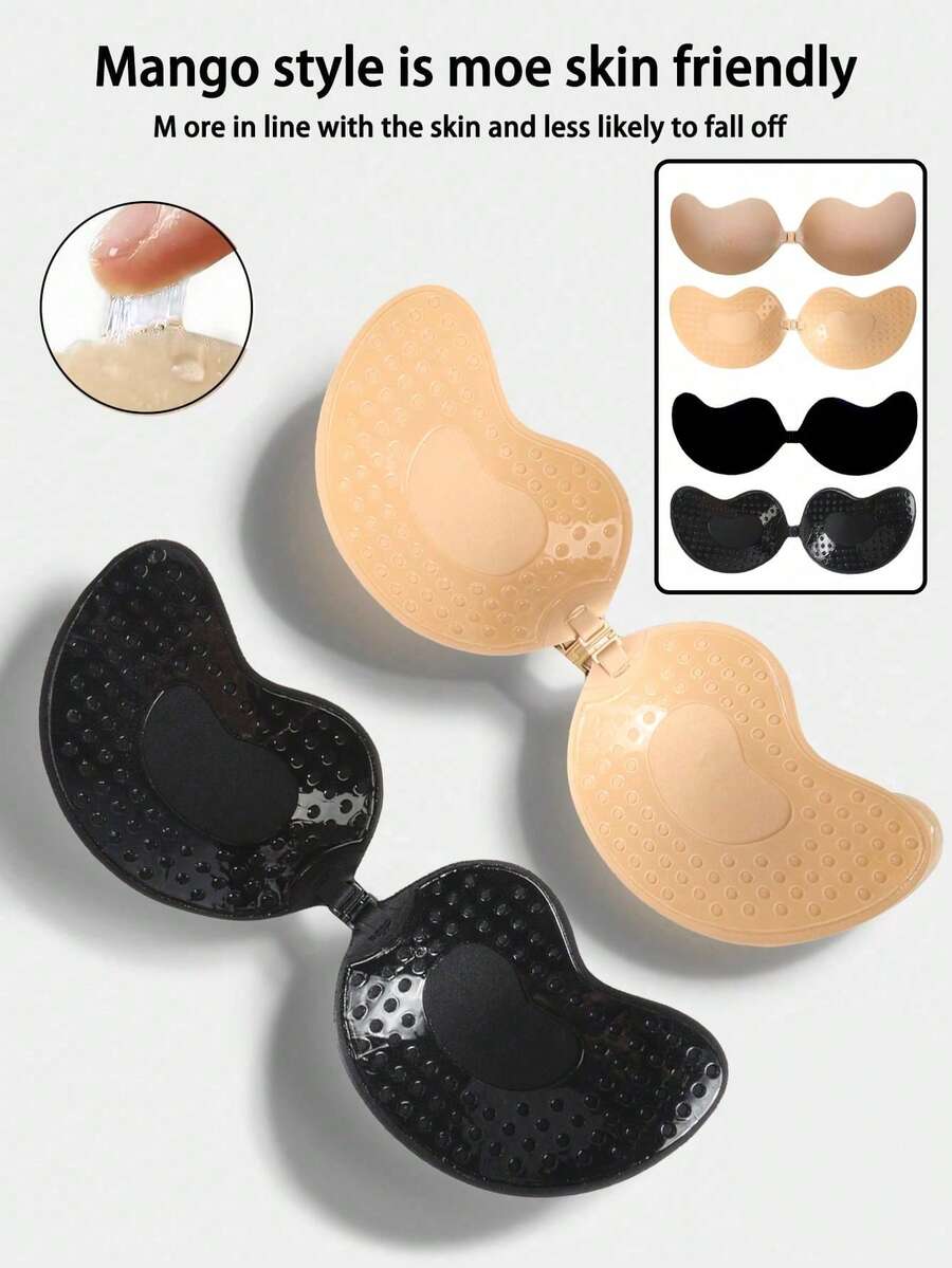 2pcs Black & Nude Strapless Backless Silicone Adhesive Bra Cups, Invisible Sticky Lift Bra Pads For Wedding, Formal & Backless Dresses - Multicolor - View 1