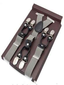 Vintage British Style 6-Clip Elastic Suspenders For Men – Wide X-Back Business Braces, Adjustable Formal Shoulder Straps - Multicolor - View 7