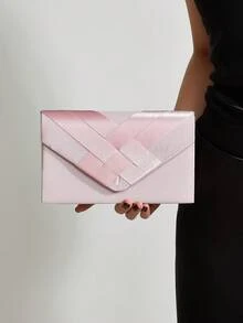 REMANLAND Exquisite Plaid Women's Shoulder Bag, Elegant Fashionable Pink Clutch Bag, Women's Evening Bag, Suitable For Women's Parties, Weddings, Evening Dinners, Banquets And Other Occasions, Ideal Choice For Party Girls And Women, Also The Best Gift For Women. - Pink - View 3