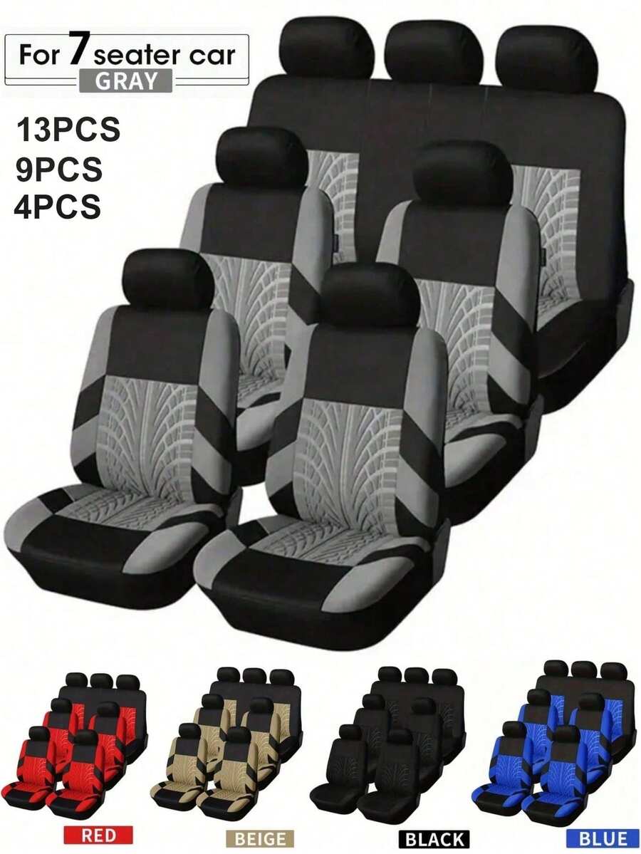 13pcs/9pcs/4pcs Sarung Jok Mobil Universal - Cocok Untuk SUV, Truk Dan Kendaraan 7-Seater | 3-Baris Jok Bahan Poliester (Jok Depan Bucket + Jok Belakang Terpisah) | Bernapas, Anti-Selip, Kompatibel Dengan Airbag | Pelindung Interior Mobil Unisex. 9pcs Model 5-Seater (2 Jok Depan + Sandaran Punggung + Jok Belakang + 5 Sandaran Kepala) Dan 4pcs Model 2-Seater (2 Jok Depan + 2 Sandaran Kepala)
