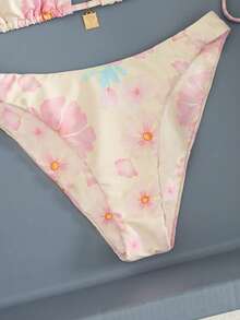 2pcs Floral Print Cute Tie Back Backless Women Bikini Swimwear, Vacation Beach, Spring/Summer - Multicolor - View 7
