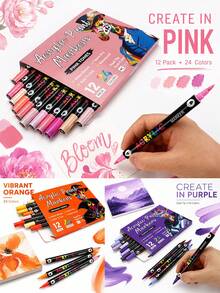 24-240 Colors Dual Tip Acrylic Marker Set, Durable And Fade-Resistant, Ideal For Artists Painting, Illustration, Craft Arts, Back To School Coloring Books And Other DIY Projects. Suitable For Paper, Fabric, Wood, Stone, Plastic, Glass, Ceramic, Pumpkin And Other Materials. Suitable For Students And Adults, Also An Ideal Gift For Thanksgiving, Halloween, Christmas. - Double-ended acrylic pen - View 3