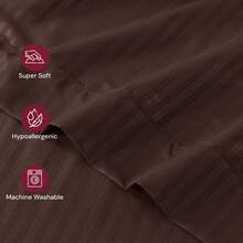 Lux Decor 4 Pc Stripe Bed Sheets, High GSM Brushed Microfiber Bedding Set With Deep Pocket Fitted Sheet & Pillowcases. Soft, Breathable, Hypoallergenic, Easy Care, And Wrinkle Resistant For Year-Round Comfort And A Classic Hotel-Quality Look. - 棕色 - 查看 6