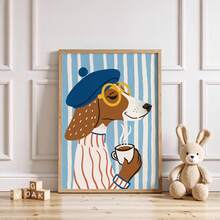 1pc Frameless Fashionable Dog Wall Art Print, Funny Vintage Animal Poster, Striped Background, Suitable For Decorating Bedroom, Living Room, Dorm, Personalized Poster Wall Art, College Dorm Back To School Essential - Frameless E - View 4