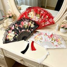 1件花卉印花蕾絲摺疊手扇附流蘇，復古優雅風格，便攜式夏季涼爽、婚禮、派對、Cosplay與旗袍配件 - 蕾絲牡丹折扇 - 查看 7