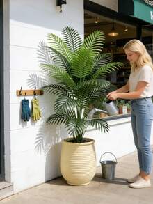 Kmitang 90-120cm Large Artificial Tropical Palm Tree Fake Cocos Plants Plastic Butterfly Palm Leaf Faux Cycas Tree Realistic Big Size Monstera Leafs Simulation Livistona Trees Branch For Home Garden Office Wedding Decor Without Pot 1pc - Green - View 6
