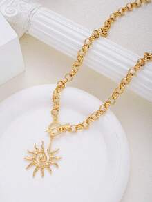 1pc Fashion Punk Casual Versatile Sun Pendant Long Necklace With OT Clasp For Women, Daily, Party, Date, Vacation, Travel, Gift Choice For Girlfriend And Mom - Yellow Gold - View 2