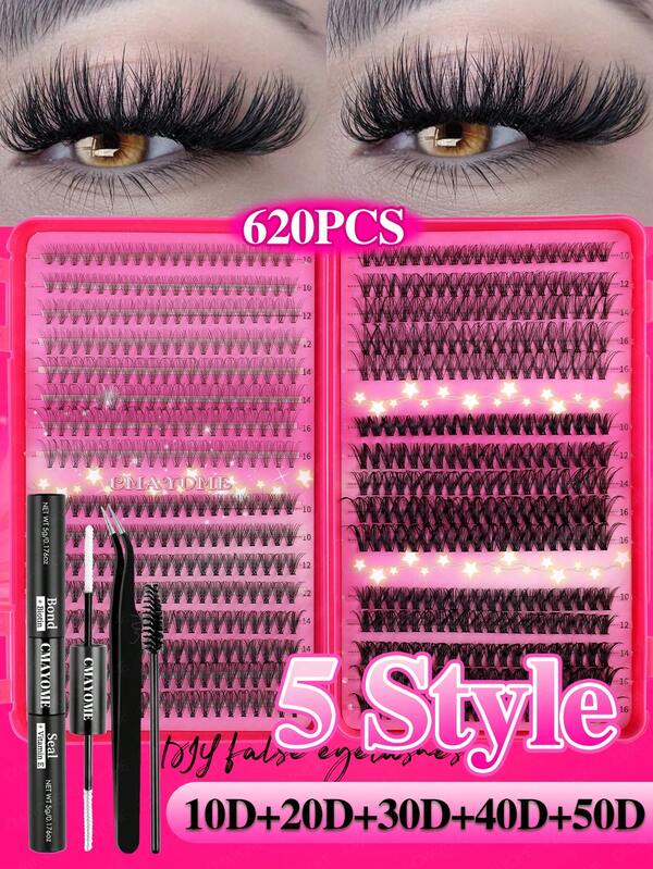 620/610/574 Pieces Individual Lash Kit, 10D-150D D Curl, 10-16mm DIY Cluster Lashes. Natural, Thick And Lengthening Effect, Ultra Soft & Lightweight, Reusable Segmented Eyelash Extension Set. Ideal For Beginners, Daily Wear, Travel, Wedding, Dating