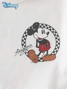Disney 夏季男嬰 Mickey 經典站姿 1928 印花可愛短袖白色 T 恤 灰白配色拼接格紋滿版印花短褲套裝 卡通圖案微彈力 適合嬰兒新生兒日常穿著服飾 - 白色 - 查看 5