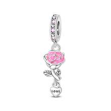 1 pièce pendentif en argent sterling S925 blanc phosphorescent, rose, aile, étoile, lune, ange, nœud, flèche, cœur, LOVE, compagnon, patte mignonne, pied, feu, énergie, convient pour bracelet original, collier, porte-clés, fabrication de pendentif DIY, cadeau pour femme, convient pour anniversaire, fête, cadeau de vacances - Rose bonbon - Voir 20