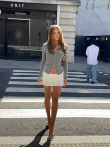 Women's Solid Color Casual Versatile Long Sleeve T-Shirt For Daily Wear - Grey - View 4
