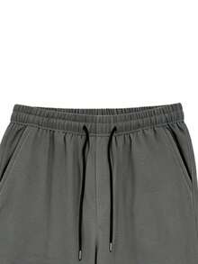 Men's Linen Blend Sports Pants, Elastic Waist Drawstring Straight Leg Long Pants, Breathable Lightweight Running Fitness Training Pants - Dark Grey - View 5