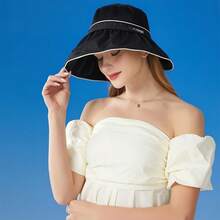 GeorgeX Sombreros de Sol para Mujeres UPF 50+ de Verano para Mujer Sombrero Anti-Sombrero de Playa para Mujer Sombrero de Verano con ala Ancha y Cordón Antitanque - Negro - Ver 7