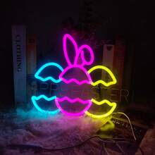 1個復活節兔子與蛋霓虹燈牌，USB供電LED霓虹燈，鮮豔多彩光芒，可調光燈，適用於復活節派對、居家、臥室、家庭與春季節日裝飾，理想的節日禮物 - 多色光 - 查看 9