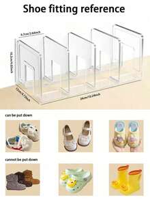 4 piezas Organizador vertical de ahorro de espacio para zapatos - Estantería de varios niveles, divisor de armario, estante de almacenamiento, exhibidor transparente de carteras y bolsos, fácil montaje, almacenamiento compacto, adecuado para el gabinete de la entrada. Nota: Solo apto para almacenar zapatos de niños y zapatos. - transparente - Ver 11