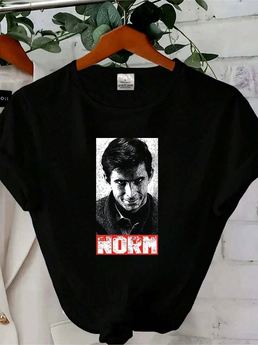 T-shirt pour femmes avec imprimé "Norman Bates 'Norm' Psycho Effrayant Horreur Culte" en noir, disponible en manches longues ou courtes. - Noir - Voir 1