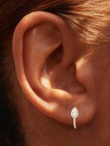 EleRunis 1PC 925 Sterling Silver Water Droplet CZ Rook Conch Hoop Earrings 18K Gold Plated Upper Ear Cartilage Helix Studs For Women Daily Wear Party - Gold - View 5