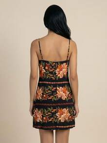 Short Dress With Zipper In The Back, Printed Summer Design. - Coffee - View 3