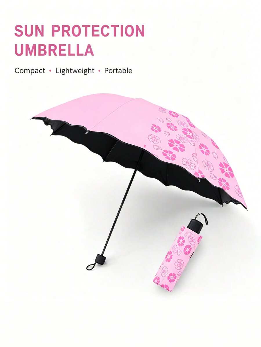 1 pieza Paraguas mágico que cambia de color, el patrón floral aparece cuando se moja, paraguas mini portátil plegable con protección UV contra el sol y la lluvia, adecuado para viajes, vacaciones y desplazamientos diarios