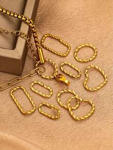 20 pezzi Anelli aperti intrecciati placcati in oro in acciaio inossidabile, connettori a forma di cuore, tondi e rettangolari per braccialetti, collane e creazione di gioielli fai-da-te - Anello aperto - Visualizzare 3