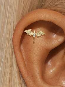 EleRunis 1pc 925 Sterling Silver Ocean Animal Flat Back Labret Earring, Shell Helix/Cartilage/Conch Spiral Piercing Stud, Punk Style Delicate Jewelry, Suitable For Daily Wear And Party - Gold - View 17