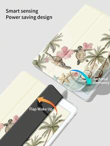 1pc Cute Coconut Tree Turtle Flower Pattern Painted Silicone Anti-Drop Tablet Protective Case With Pen Slot, Supports Sleep/Wake, Compatible With Xiaomi, - Multicolor - View 4