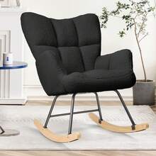 Nalupatio Rocking Chair,Lambswool With High Backrest Armrest,Upholstered Up To 136 Kg Load-Bearing Comfy Stabilise Rocking Chair For Livingroom Bedroom Balcony Black - Black - View 7