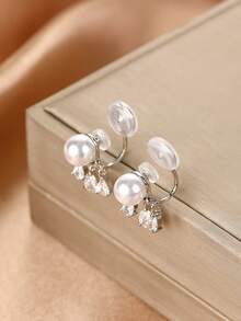 1 Pair Fashionable New Faux Pearl Zirconia Pendant Earrings For Women, Clip-On Ear Cuffs Without Piercing, Elegant Elegant Ear Jewelry Suitable For Daily Wear And Holiday Gift - Ear Clip - View 9