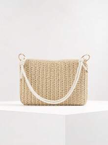 Beach Bag Vacation Season Large Capacity Straw Woven Bag Minimalist Crescent Bag Versatile Crossbody Shoulder Bag - Beige - View 6