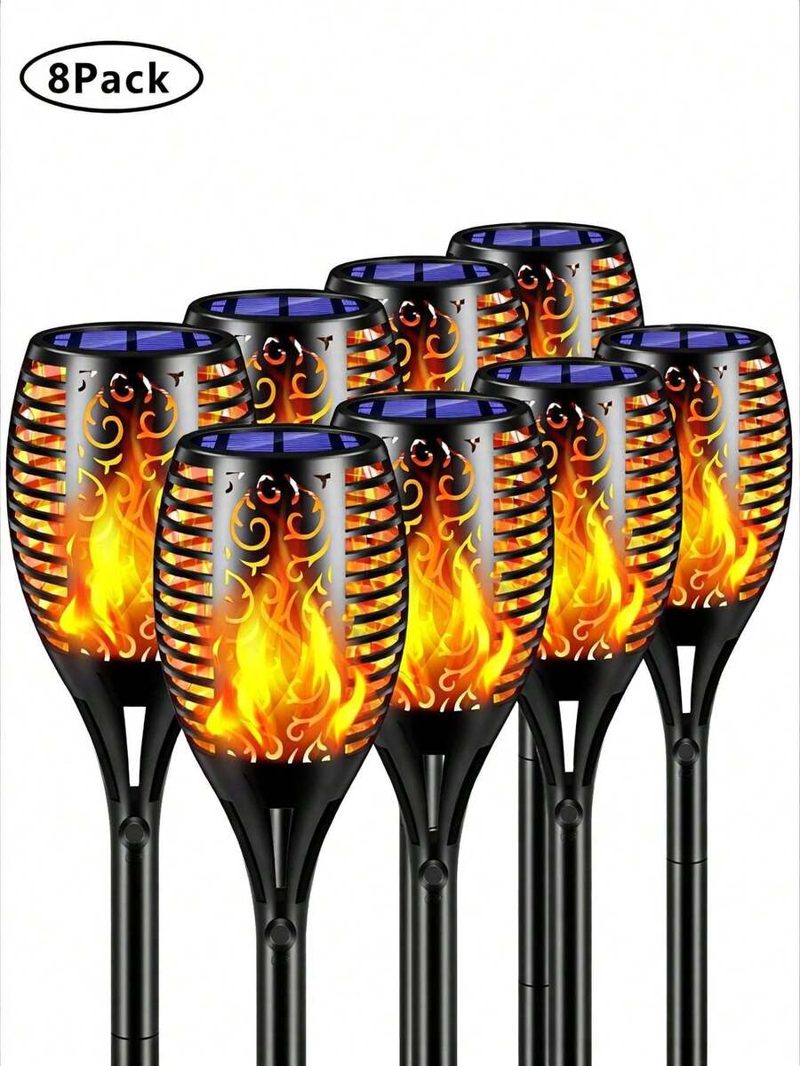 2/6/8pcs Solar Flame Lights, 12LED Solar Torch Lights, Waterproof Pathway Lights With Auto On/Off Sensor, Ideal For Lawn, Yard, Garden, Patio, Walkway, Corridor, Outdoor Decor, Party And Wedding