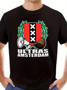 220g Cotton T-Shirt With Amsterdam Supporters Logo. Comfortable For Matches And Everyday Wear. - 黑色 - 查看 1