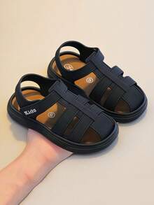 Children's Solid Color Closed Toe Sandals, Casual Minimalist Flat Style, Suitable For Summer - Black - View 2