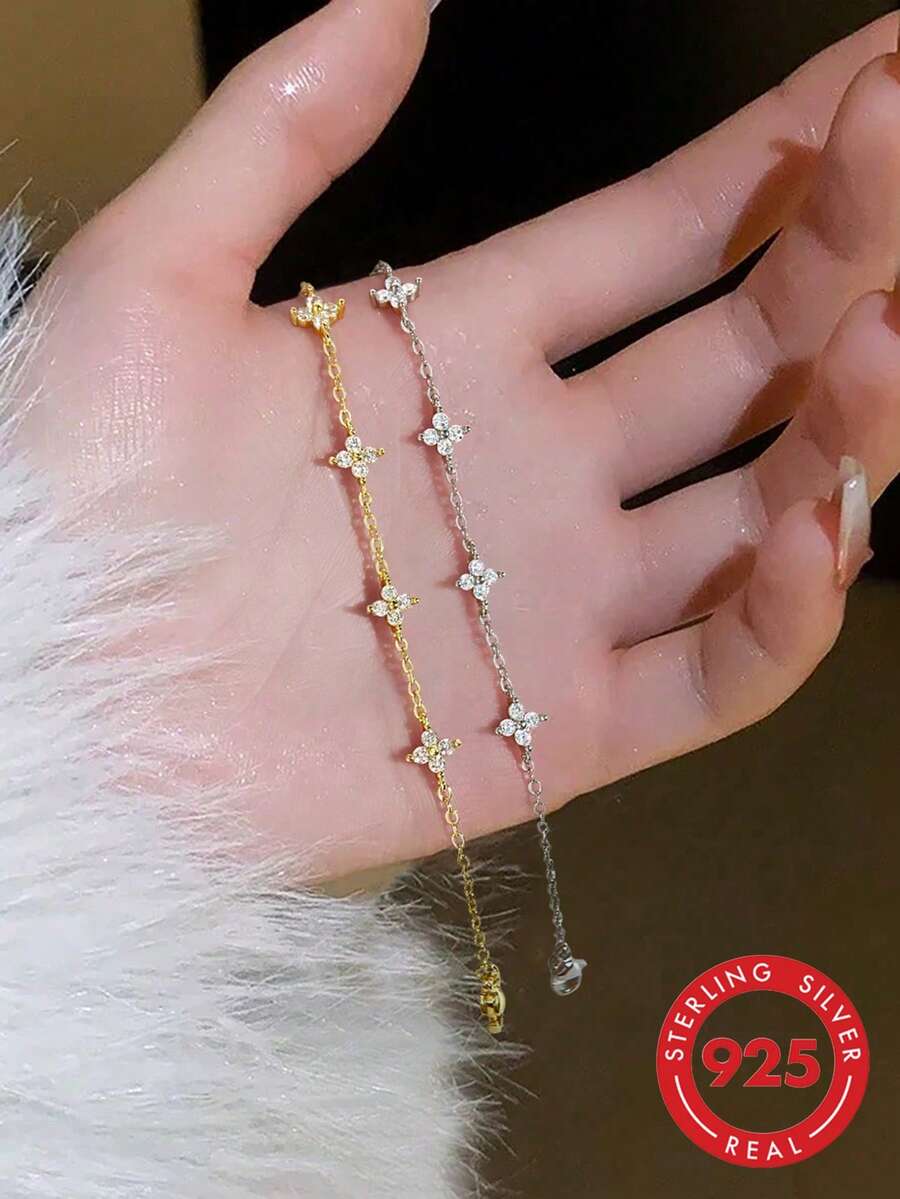 1件浪漫S925純銀鋯石蝴蝶手鍊，精緻女士珠寶，女友禮物