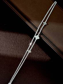 1pc Silver Sleek Professional Style High-Transparency Zirconia Flower Layered Thin Bracelet + Portable Travel Business Trip Daily Matching Accessory - Silver - View 3