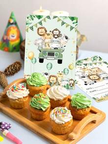 12pcs Jungle Animal Theme Paper Invitation Cards, Jungle Party Invitations, Suitable For Animal Theme Birthday Party, Gender Reveal Party, Baby Shower, Wedding Party, Birthday Party Invitations, Thank You Cards, Greeting Cards, Birthday Gift Cards, Jungle Theme Party Supplies, Back To School Season, Party Favors - Jungle Animals - View 10