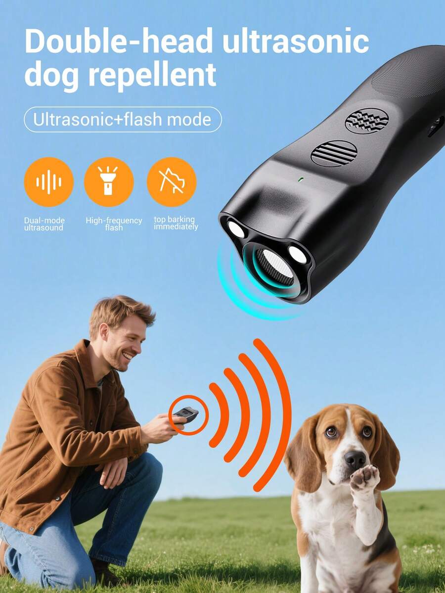 Repelente de Perros Ultrasónico Portátil con Luz LED Intermitente, Recargable, Entrenamiento y Disuasión de Perros Agresivos, Adecuado para Todas las Razas, Repelente de Perros Ultrasónico de Doble Cabezal con Modo Intermitente de Alta Frecuencia, Operación de Una Sola Tecla, Recargable por USB, Dispositivo Compacto de Control de Ladridos, Adecuado para al Aire Libre y Entrenamiento de Perros - Multicolor - Ver 1