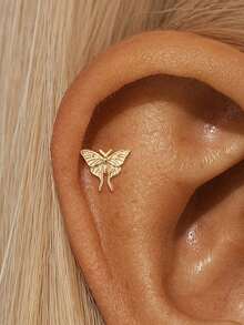 EleRunis 1pc 925 Sterling Silver Ocean Animal Flat Back Labret Earring, Shell Helix/Cartilage/Conch Spiral Piercing Stud, Punk Style Delicate Jewelry, Suitable For Daily Wear And Party - Gold - View 22