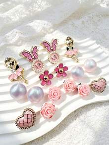 18pcs Rhinestone Butterfly Heart Pearl Flower Resin Fashion Minimalist Ins Style DIY Shoe Charms - Multicolor - View 1